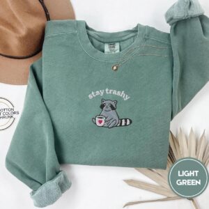 Light Green Raccoon With Heart Mug Embroidered T-Shirt