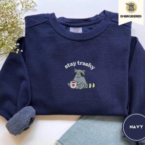 True Navy Raccoon With Heart Mug Embroidered T-Shirt