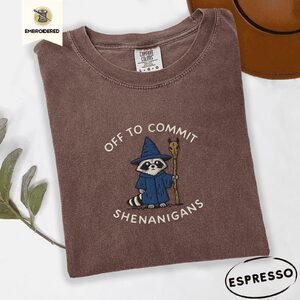 Espresso Raccoon Wizard Embroidered T-Shirt