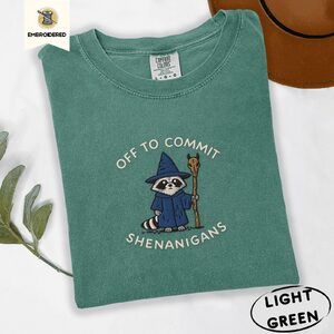 Light Green Raccoon Wizard Embroidered T-Shirt
