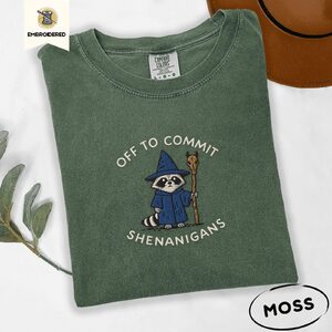 Moss Raccoon Wizard Embroidered T-Shirt