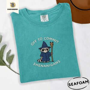 Seafoam Raccoon Wizard Embroidered T-Shirt