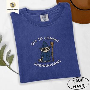 True Navy Raccoon Wizard Embroidered T-Shirt