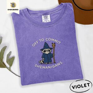 Violet Raccoon Wizard Embroidered T-Shirt