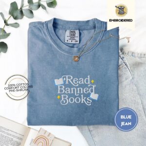 Blue Jean Read Banned Books Embroidered T-Shirt