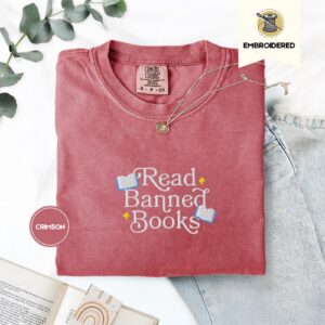 Crimson Read Banned Books Embroidered T-Shirt