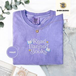 Violet Read Banned Books Embroidered T-Shirt