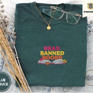Blue Spruce Read Banned Books Floral Embroidered T-Shirt