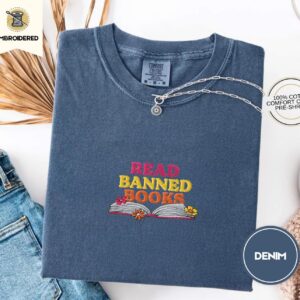 Denim Read Banned Books Floral Embroidered T-Shirt