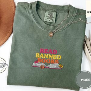 Moss Read Banned Books Floral Embroidered T-Shirt