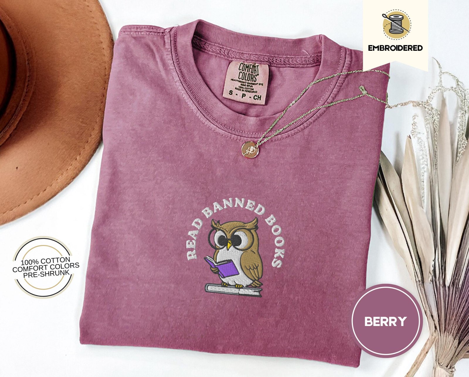 Berry Read Banned Books Owl Embroidered T-Shirt