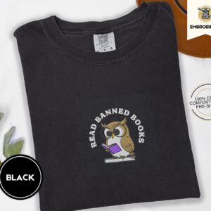 Black Read Banned Books Owl Embroidered T-Shirt