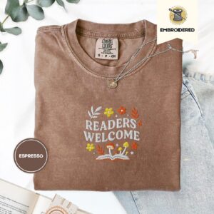 Espresso Readers Welcome Floral Book Embroidered T-Shirt