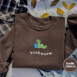 Dark Chocolate Reading Bookworm Embroidered Sweatshirt