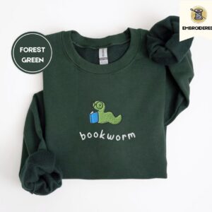Forest Green Reading Bookworm Embroidered Sweatshirt