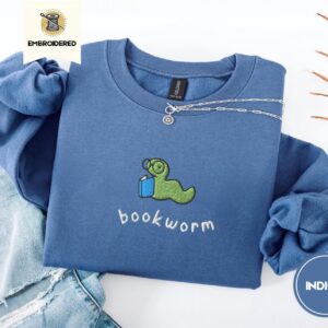 Indigo Blue Reading Bookworm Embroidered Sweatshirt