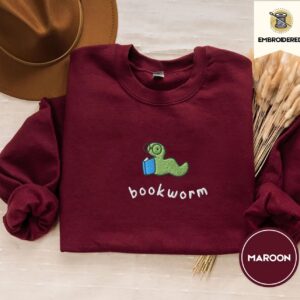 Maroon Reading Bookworm Embroidered Sweatshirt