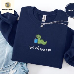 Navy Reading Bookworm Embroidered Sweatshirt