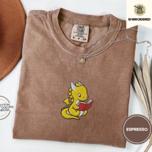 Espresso Reading Dragon Embroidered T-Shirt