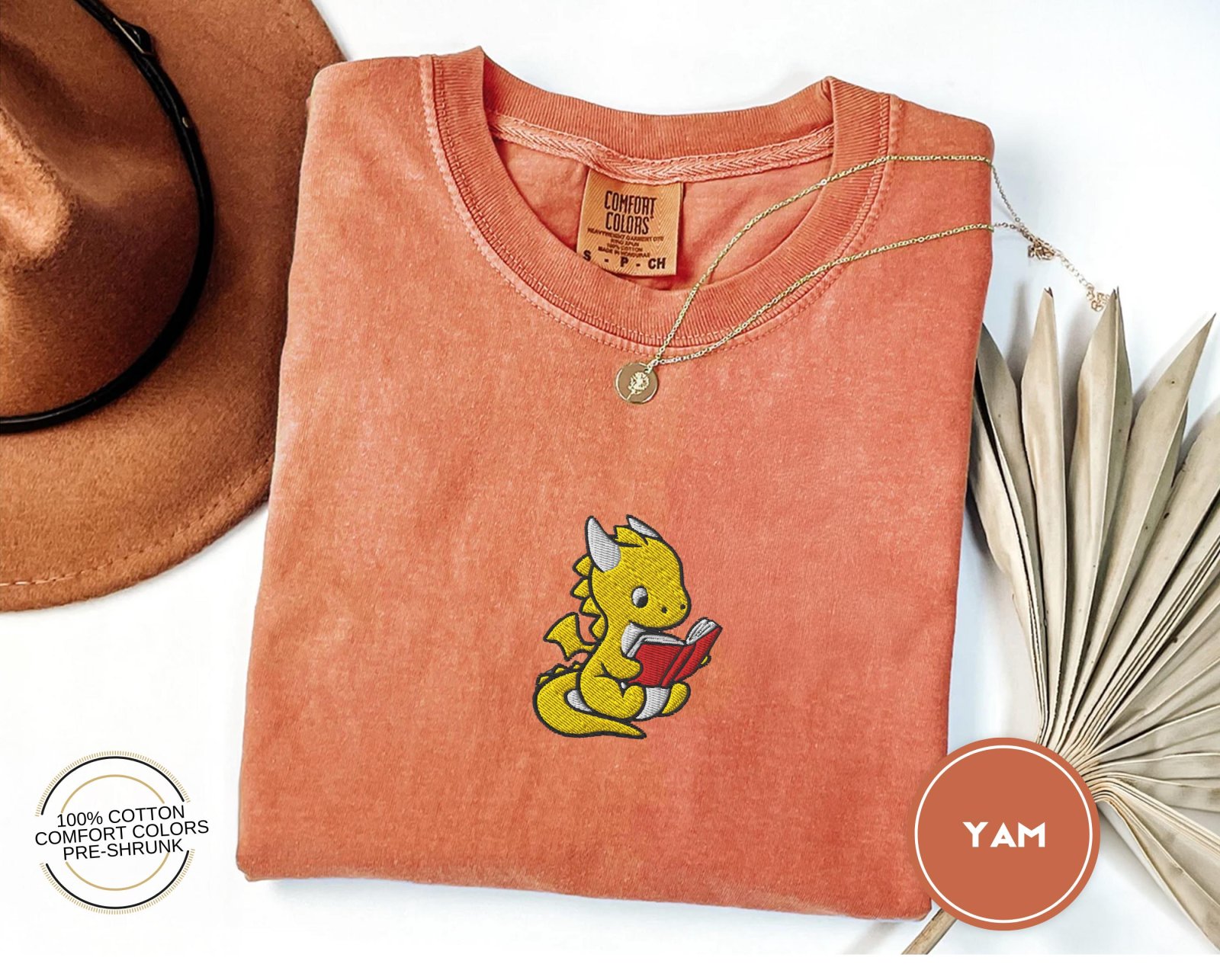 Yam Reading Dragon Embroidered T-Shirt