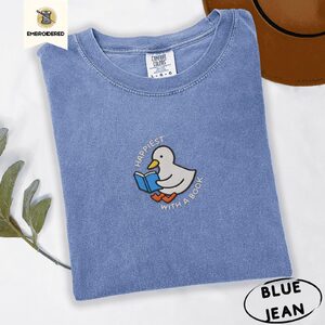 Blue Jean Reading Duck Embroidered T-Shirt