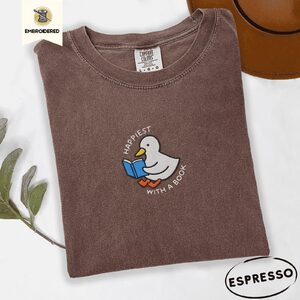 Espresso Reading Duck Embroidered T-Shirt