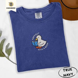 True Navy Reading Duck Embroidered T-Shirt