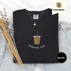 Black Reading Fuel Iced Coffee Embroidered T-Shirt