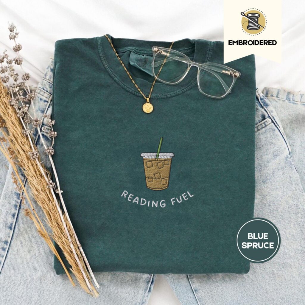 Blue Spruce Reading Fuel Iced Coffee Embroidered T-Shirt