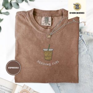 Espresso Reading Fuel Iced Coffee Embroidered T-Shirt