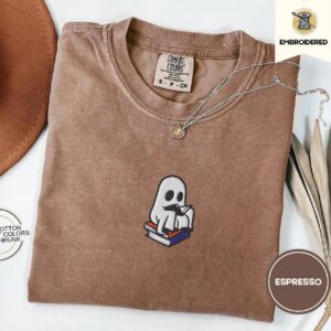 Espresso Reading Ghost Embroidered T-Shirt