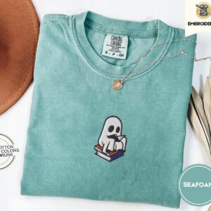 Seafoam Reading Ghost Embroidered T-Shirt