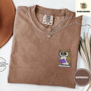 Reading Owl Embroidered T-Shirt
