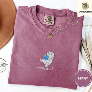 Berry Reading Polar Bear Embroidered T-Shirt