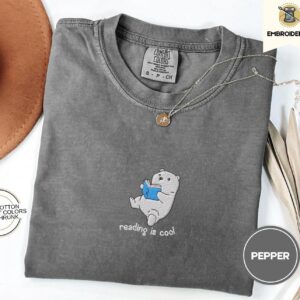 Pepper Reading Polar Bear Embroidered T-Shirt