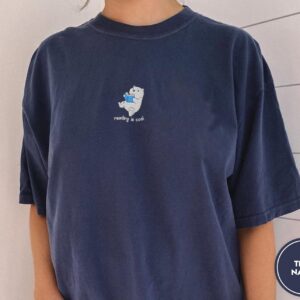 Person wearing a true navy Reading Polar Bear Embroidered T-Shirt