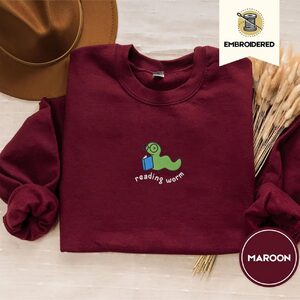 Maroon Reading Worm Embroidered Sweatshirt