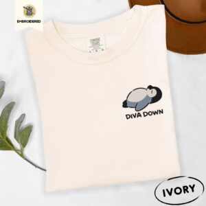 Ivory Reclining Gray Penguin Diva Down Embroidered T-Shirt