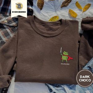 Dark Chocolate Red Cape Frog Embroidered Sweatshirt