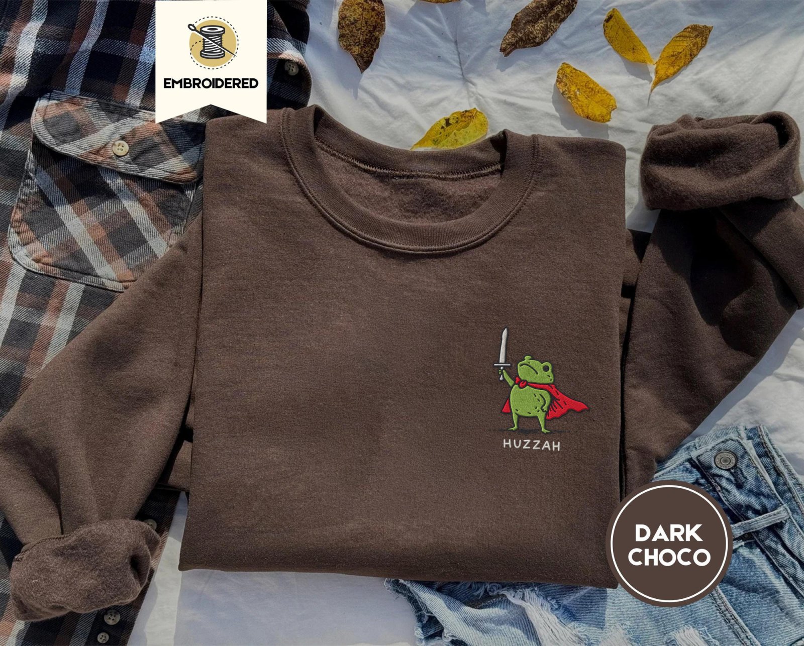 Dark Chocolate Red Cape Frog Embroidered Sweatshirt