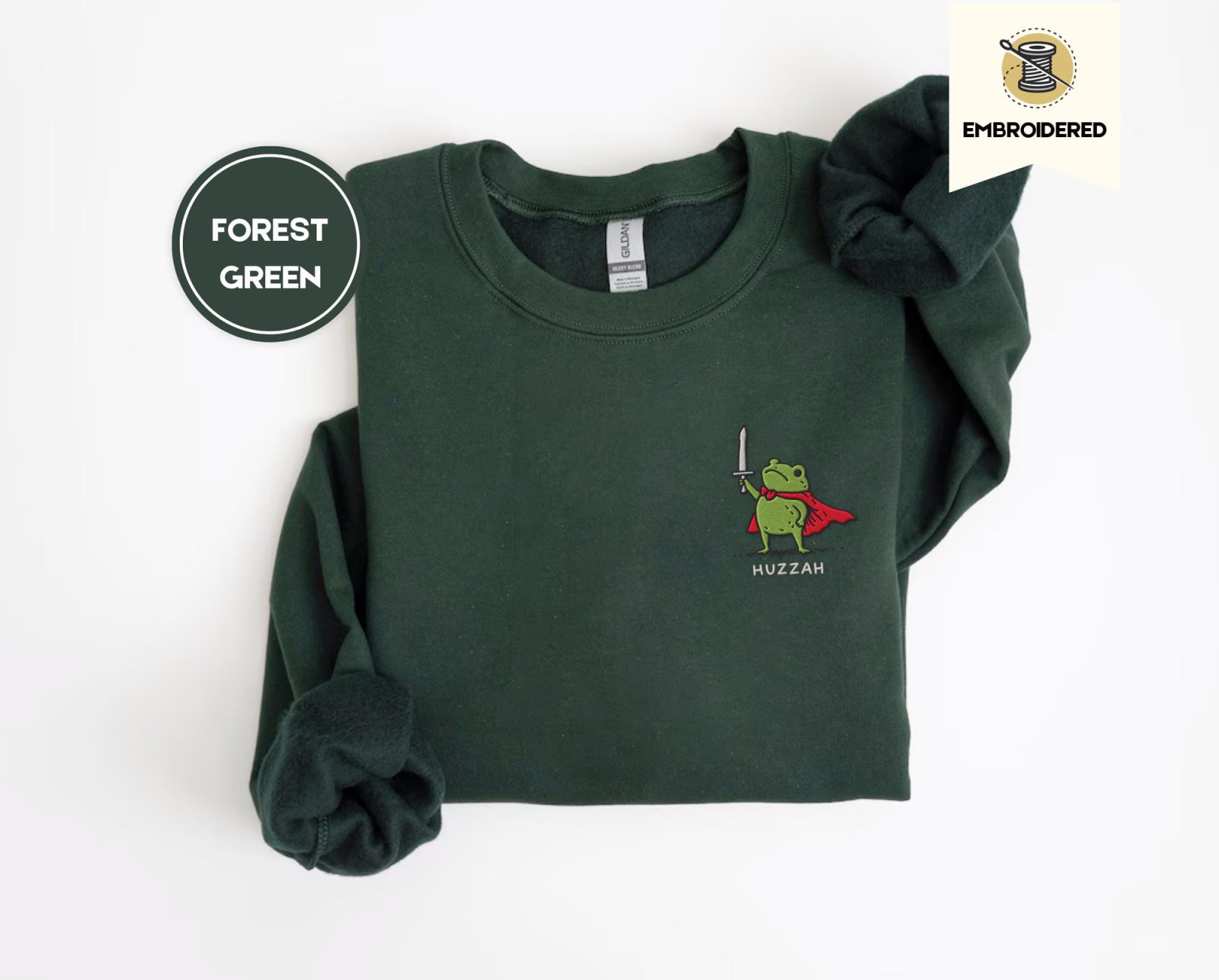 Forest Green Red Cape Frog Embroidered Sweatshirt