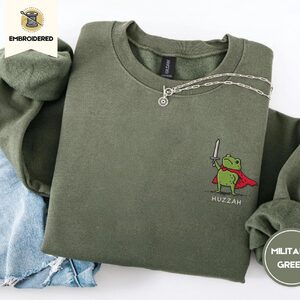 Military Green Red Cape Frog Embroidered Sweatshirt