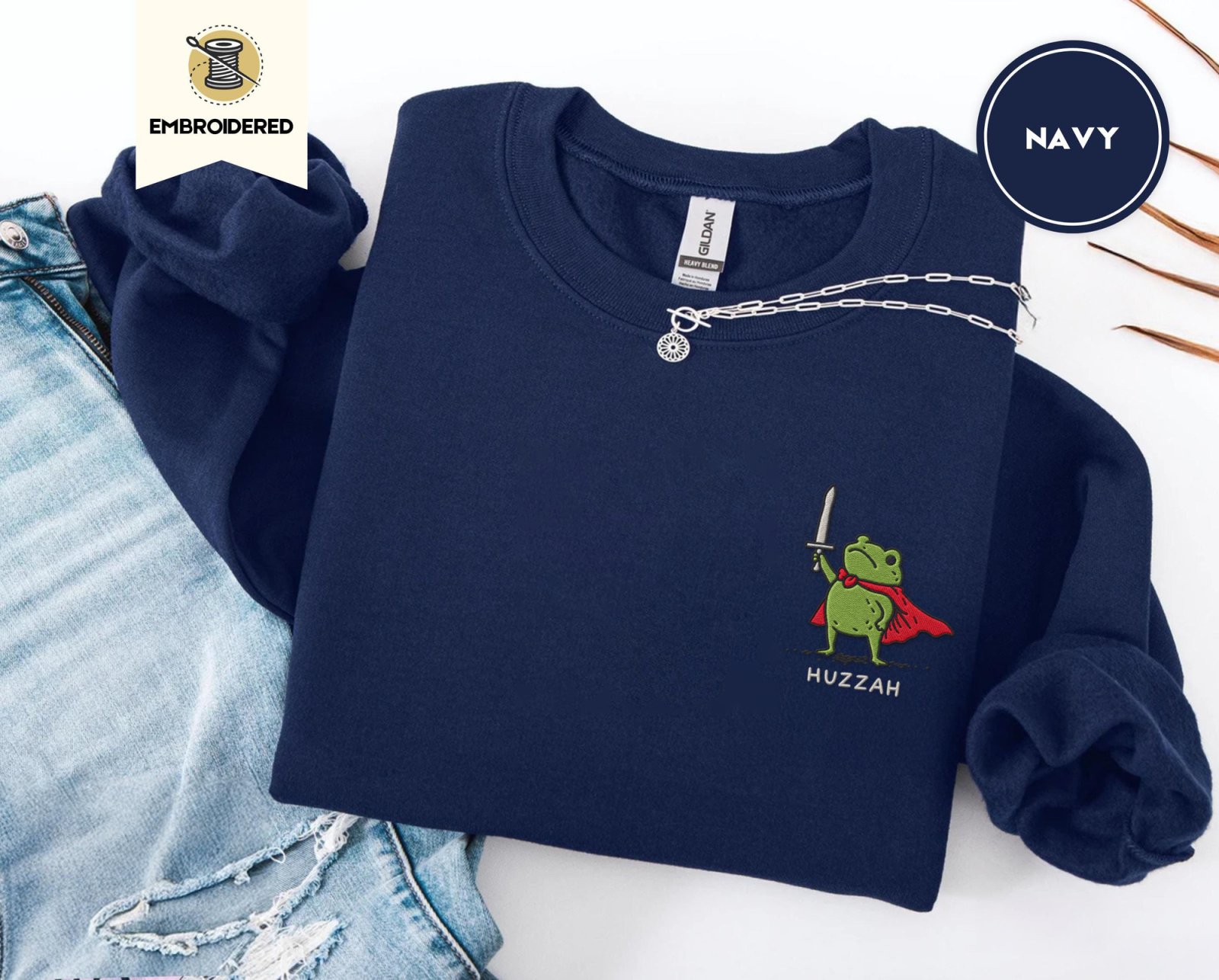 Navy Red Cape Frog Embroidered Sweatshirt