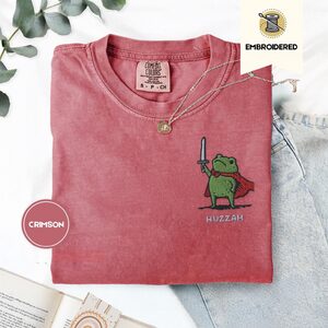 Crimson Red Cape Frog Embroidered T-Shirt