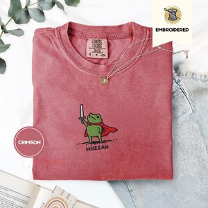 Crimson Red Cape Frog Knight Embroidered T-Shirt