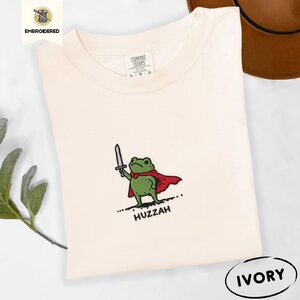 Ivory Red Cape Frog Knight Embroidered T-Shirt