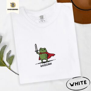 White Red Cape Frog Knight Embroidered T-Shirt