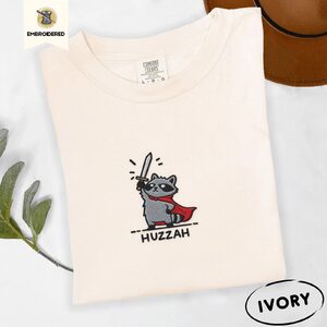 Ivory Red Cape Raccoon Sword Embroidered T-Shirt