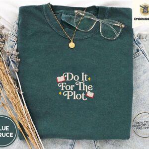 Blue Spruce Red-Edged Books and Sparkles Embroidered T-Shirt