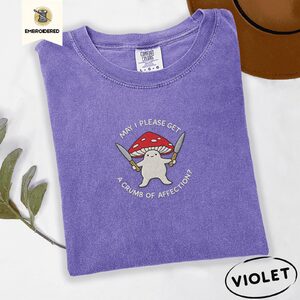 Violet Red Toadstool With Two Knives Embroidered T-Shirt